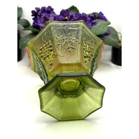 Vintage Anchor Hocking Green Glass Candy Dish With Grape & Leaf Design - Picture 7 of 7